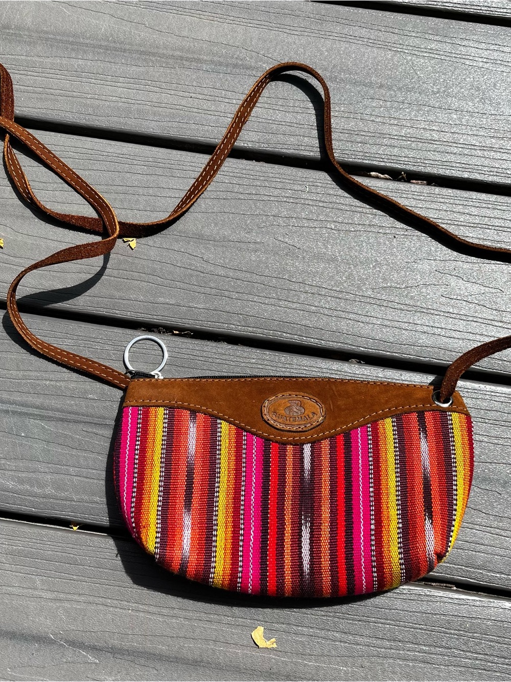 Guatemala Handmade Striped Multicolor Crossbody Shoulder Bag - Brown Trim